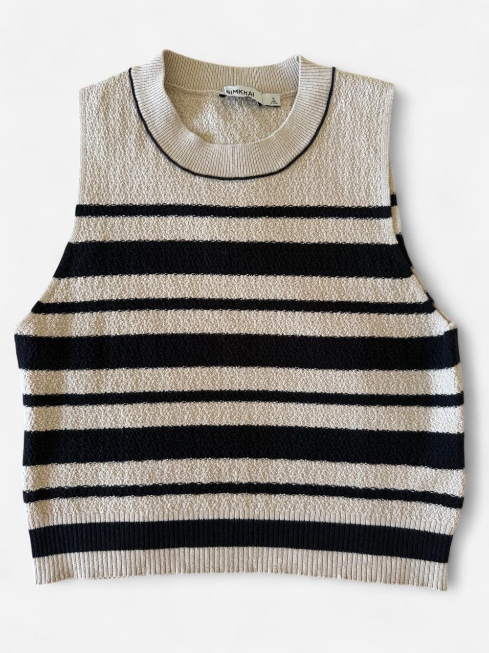 SIMKHAI Striped Knit Tank Top in Black and Cream